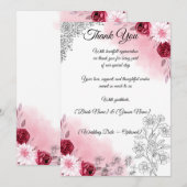 ピンクの花の結婚式のお礼カード | ロマンチック エレガント サンキューカード (正面/裏面)