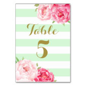 ピンクの花の結婚式のテーブル数カードを縞で飾ります テーブルナンバー (裏面)
