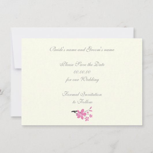 ピンクの花の結婚式のブランチ日付を保存 セーブザデート (裏面)