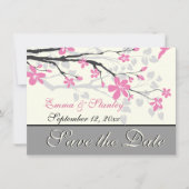 ピンクの花の結婚式のブランチ日付を保存 セーブザデート (正面)