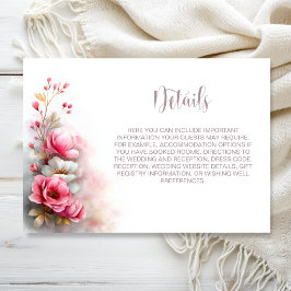 ピンクの花の結婚式の詳細 エンクロージャーカード