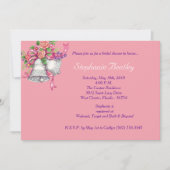 ピンクの花の結婚式の鐘のブライダルシャワーの招待状 招待状 (正面)