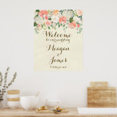 ピンクの花の結婚式ウェルカムポスター看板 ポスター (キッチン)