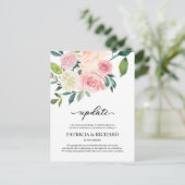 ピンクの花の結婚式延期のお知らせ ポストカード (スタンド正面)