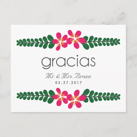 ピンクの花の結婚式感謝はがき ポストカード (正面)