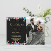 ピンクの花の結婚式招待状と写真 招待状 (スタンド正面)