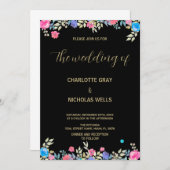 ピンクの花の結婚式招待状 招待状 (正面/裏面)