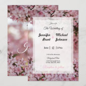 ピンクの花の結婚式招待状 招待状 (正面/裏面)