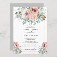 ピンクの花の結婚式招待状