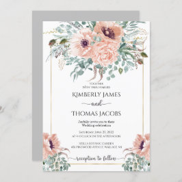 ピンクの花の結婚式招待状 招待状