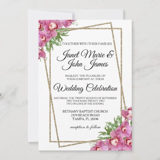 ピンクの花の結婚式招待状 招待状 (正面)