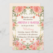 ピンクの花の結婚式招待状 招待 招待状 (正面/裏面)