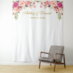 ピンクの花の結婚式背景 フォトブース小道具 タペストリー