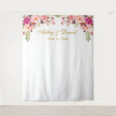 ピンクの花の結婚式背景 | フォトブース小道具 タペストリー (正面)