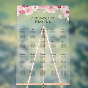 ピンクの花の結婚式２０卓席次表 アクリルサイン