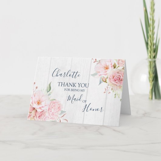 ピンクの花の結婚式　主任付き添い女性　御礼 サンキューカード (正面)