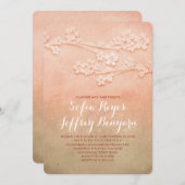 ピンクの花の結婚式 招待状 (正面/裏面)