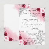 ピンクの花の結婚式 詳細カード | エレガント エンクロージャーカード (正面/裏面)