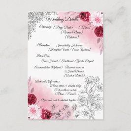 ピンクの花の結婚式 詳細カード | エレガント エンクロージャーカード