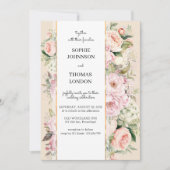ピンクの花の結婚水色 招待状 (正面)