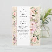 ピンクの花の結婚水色 招待状 (スタンド正面)
