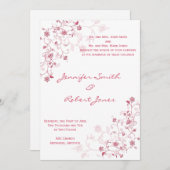 ピンクの花の絡まるウェディング・インビテーション 招待状 (正面/裏面)