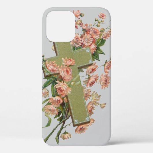 ピンクの花の緑の十字架 Case-Mate iPhoneケース (裏面)