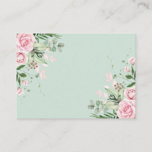 ピンクの花の緑の赤ちゃんシャワーおむつラッフル エンクロージャーカード (裏面)