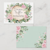 ピンクの花の緑の赤ちゃんシャワーおむつラッフル エンクロージャーカード (正面/裏面)