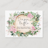 ピンクの花の緑の赤ちゃんシャワーおむつラッフル エンクロージャーカード (正面)