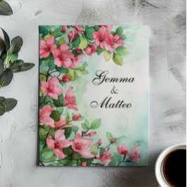 ピンクの花の緑結婚の花 招待状