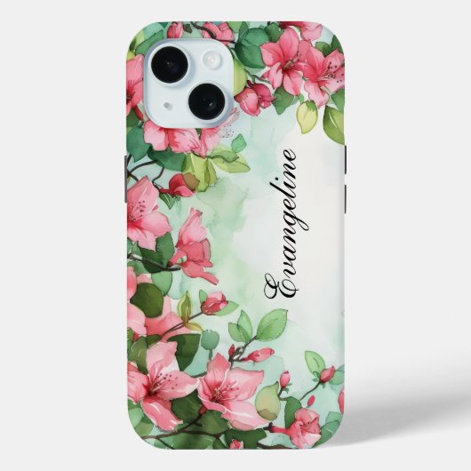 ピンクの花の緑結婚の花 Case-Mate iPhoneケース (裏面)