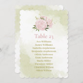 ピンクの花の緑葉の座席表カード セーブザデート (正面/裏面)