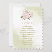 ピンクの花の緑葉の座席表カード セーブザデート (正面)