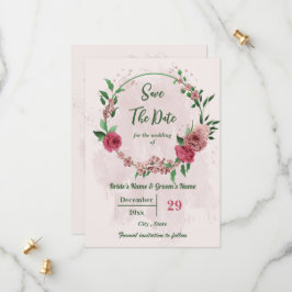 ピンクの花の緑葉の植物 セーブザデート