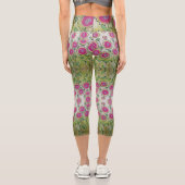 ピンクの花の緑離れの花 カプリレギンス (裏面)