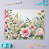 ピンクの花の緑離れの花 薄葉紙 (クラフト)