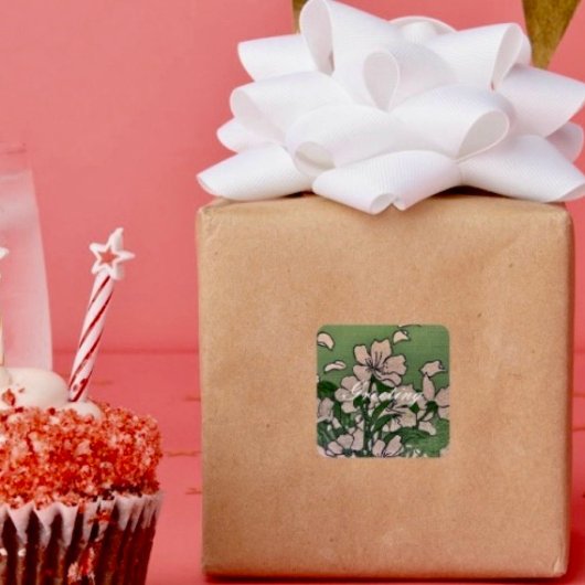 ピンクの花の緑 スクエアシール