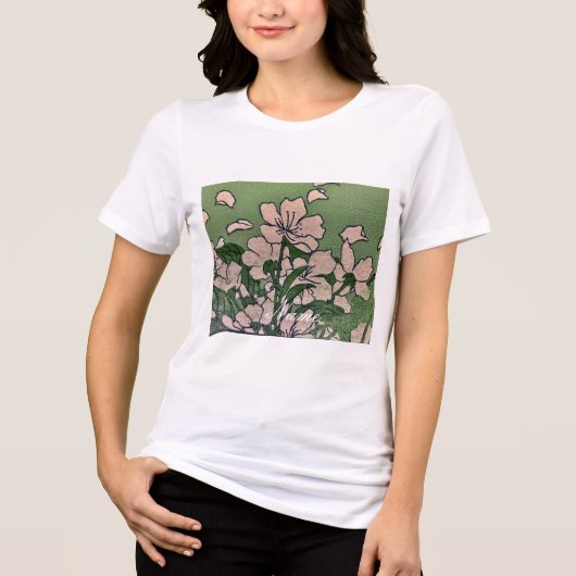ピンクの花の緑 トライブレンドTシャツ (正面)