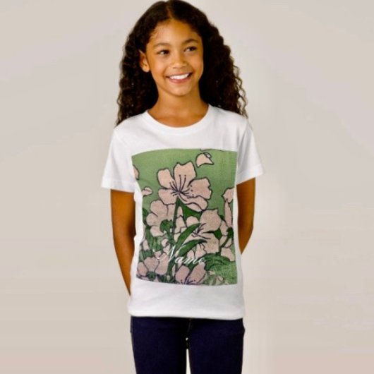 ピンクの花の緑 Tシャツ