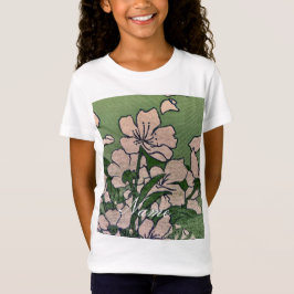 ピンクの花の緑 Tシャツ