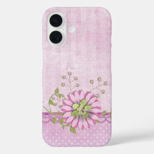 ピンクの花の縁取り iPhone 16ケース