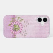 ピンクの花の縁取り iPhone 16ケース (裏面横)