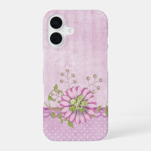 ピンクの花の縁取り iPhone 16ケース (裏面)