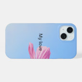 ピンクの花の美しいデザインのスマホケース iPhone 15ケース (裏面横)