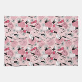 ピンクの花の美容製品パターン キッチンタオル (横)