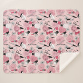 ピンクの花の美容製品パターン シェルパブランケット (正面(横))