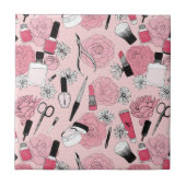 ピンクの花の美容製品パターン タイル (正面)