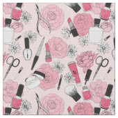 ピンクの花の美容製品パターン ファブリック (クローズアップ)