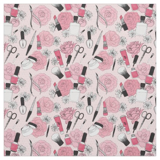 ピンクの花の美容製品パターン ファブリック (見本)